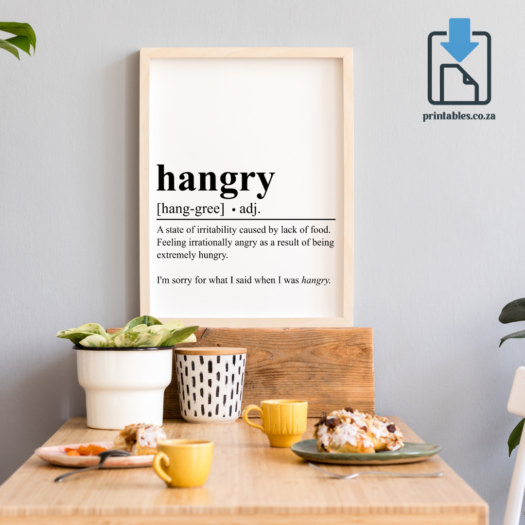 Hangry Definition Wall Art, Quote Decor, Printable Wall Art Gift for Home, PRINTABLE Wall Art, Digital Download