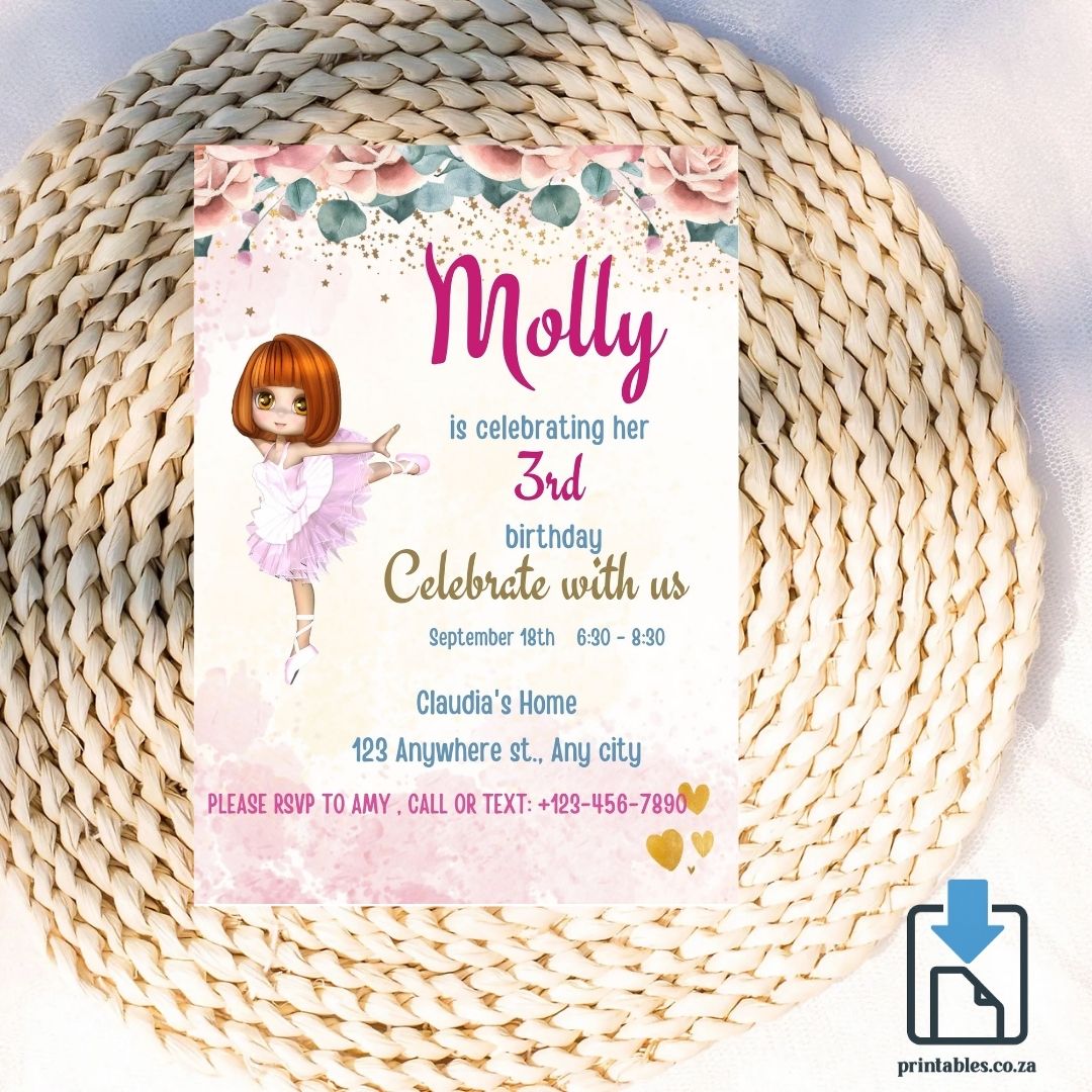 Little Dancer Invitation – Ballet Theme Birthday Design