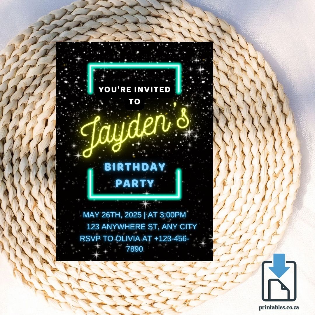 Neon Star Birthday Invitation – Glow Party Design