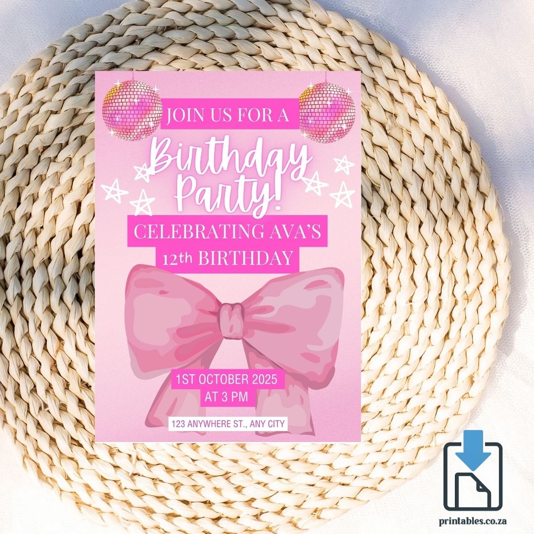 Pink Bow Birthday Invitation
