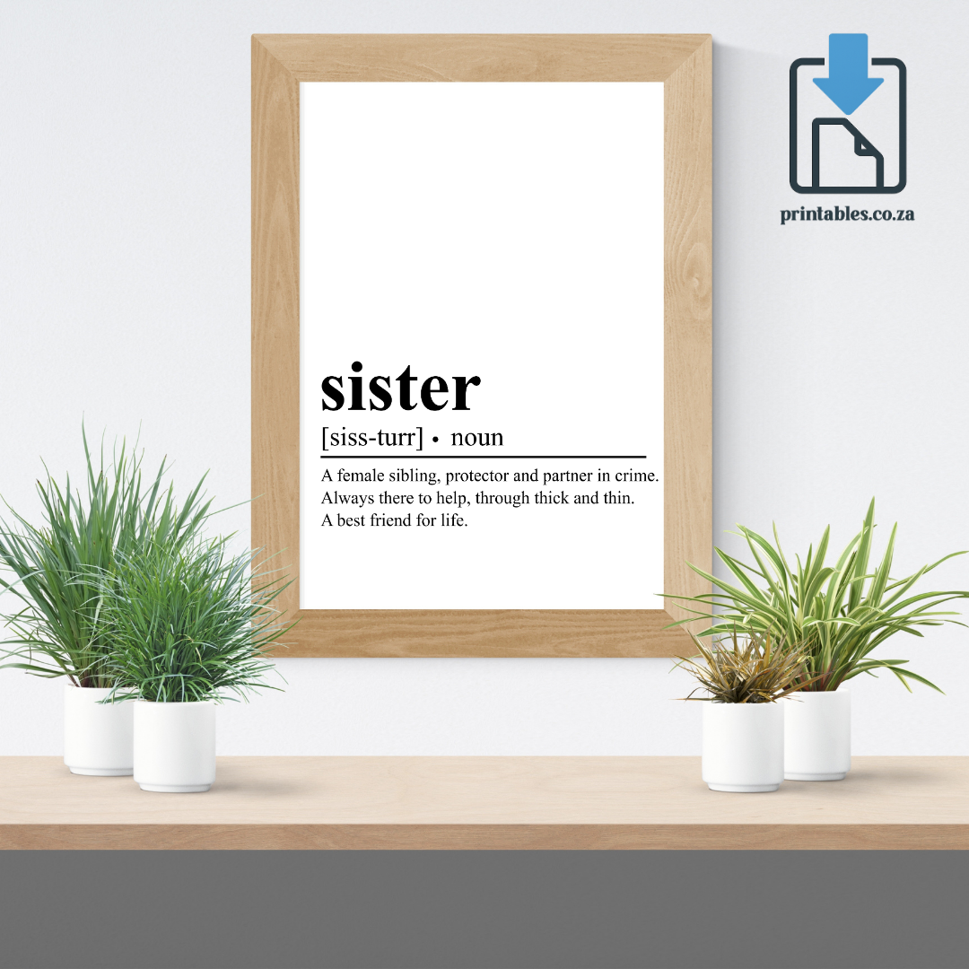 Sister Definition Wall Art, Quote Decor, Printable Wall Art Gift for Home, PRINTABLE Wall Art, Digital Download