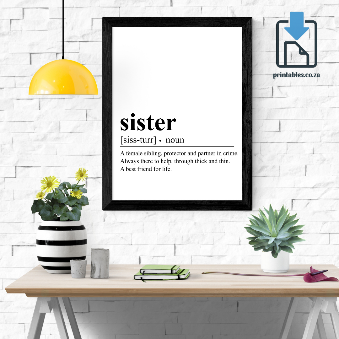 Sister Definition Wall Art, Quote Decor, Printable Wall Art Gift for Home, PRINTABLE Wall Art, Digital Download
