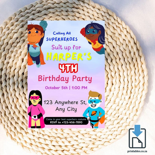 Superhero Squad Invitation – Personalized Hero Birthday Design