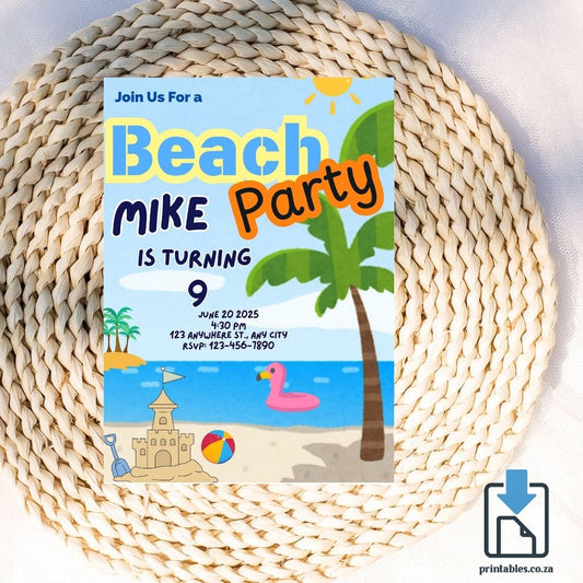 Tropical Beach Invitation – Palm Trees & Sand Party Theme