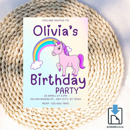 Unicorn and Rainbow Birthday Invitation – Magical Party Design