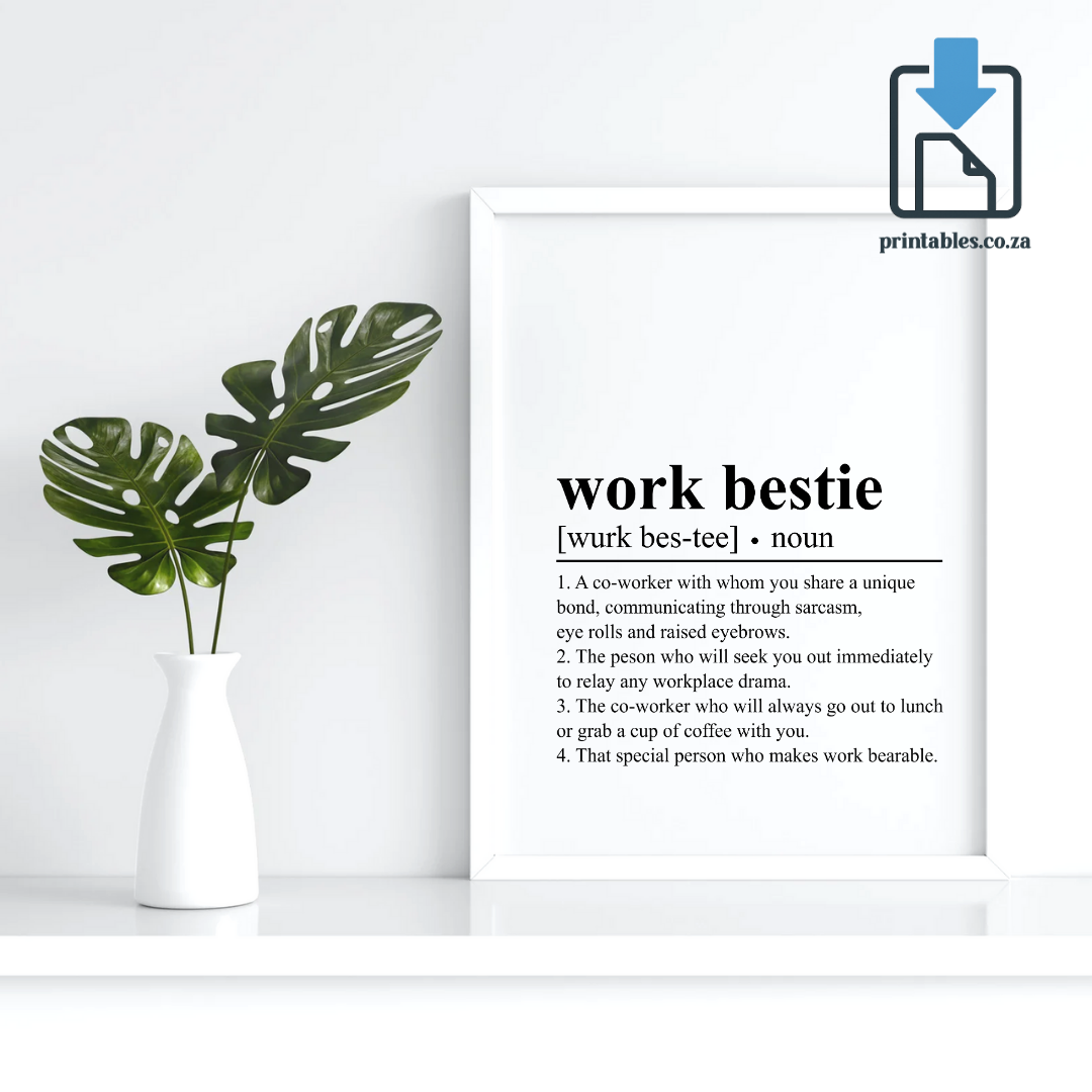 Work Bestie Definition Wall Art, Quote Decor, Printable Wall Art Gift for Home, PRINTABLE Wall Art, Digital Download
