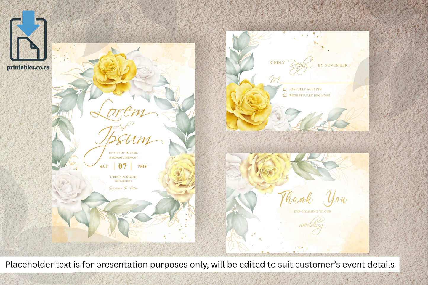 1031 Set of Yellow Florals Frame Wedding Card