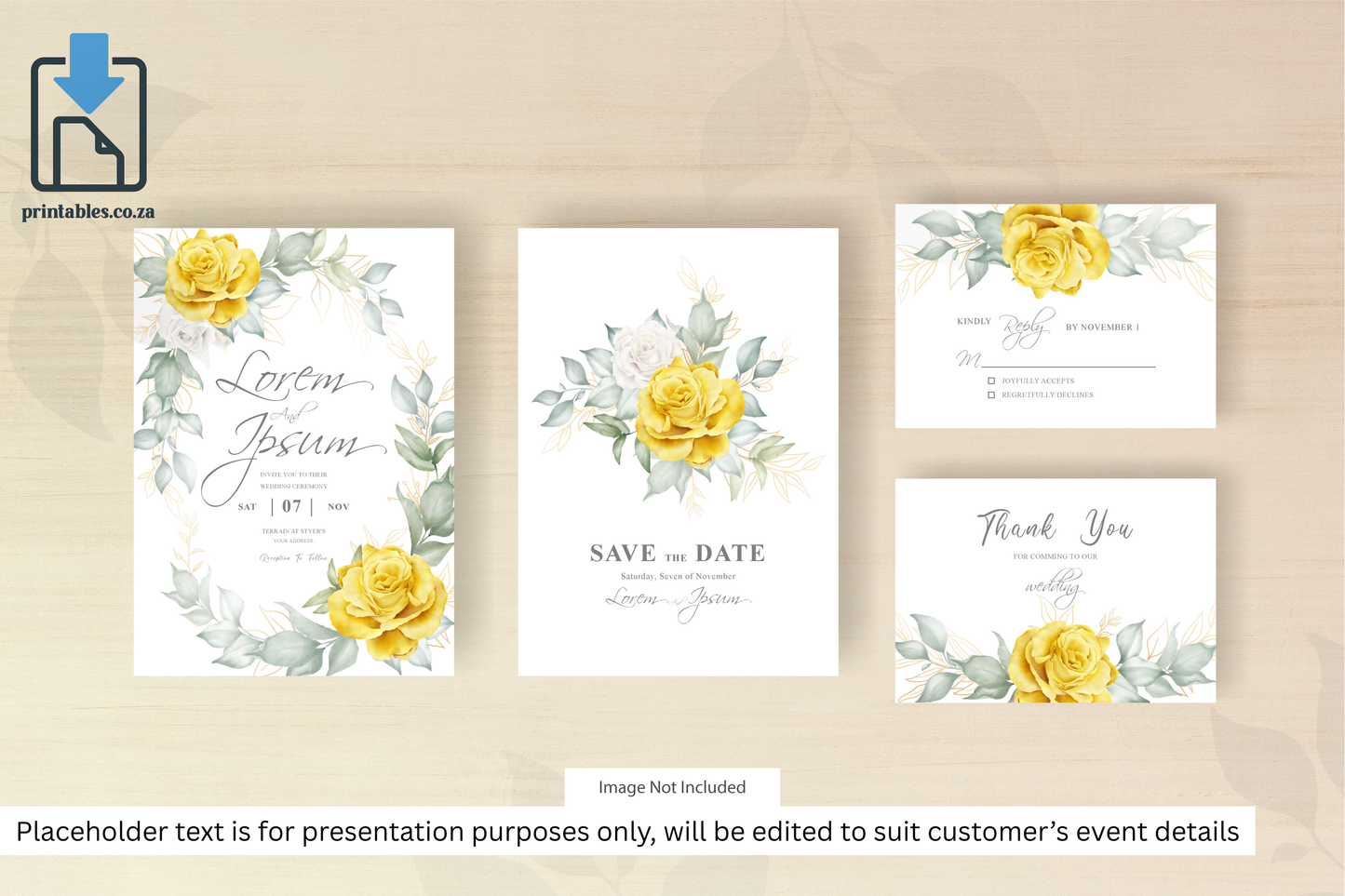 1037 Set of Yellow Florals Frame Wedding Card