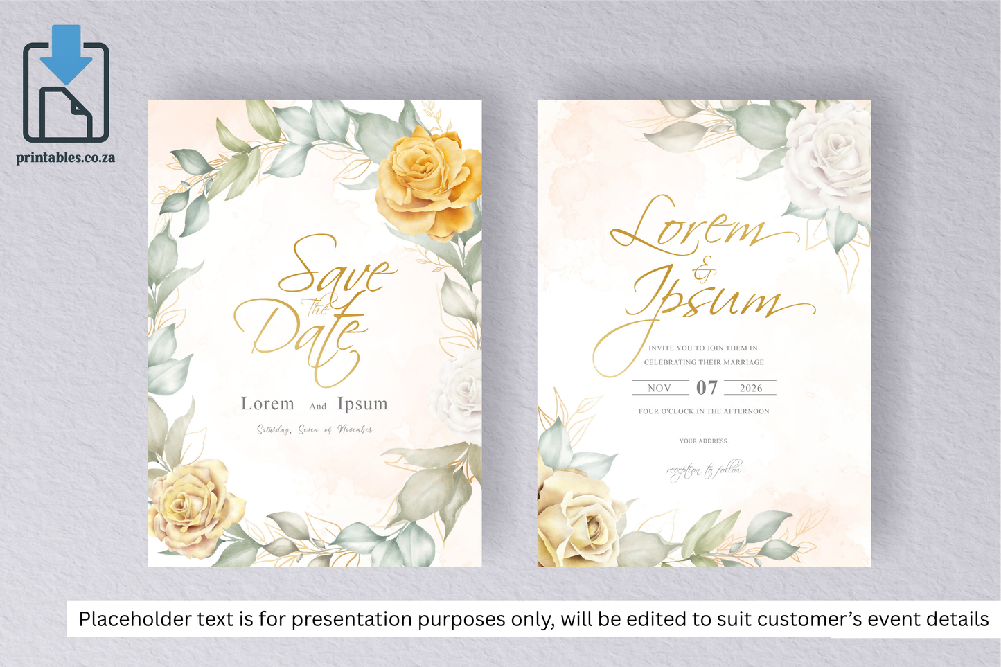 1068 Set of Yellow Florals Frame Wedding Card