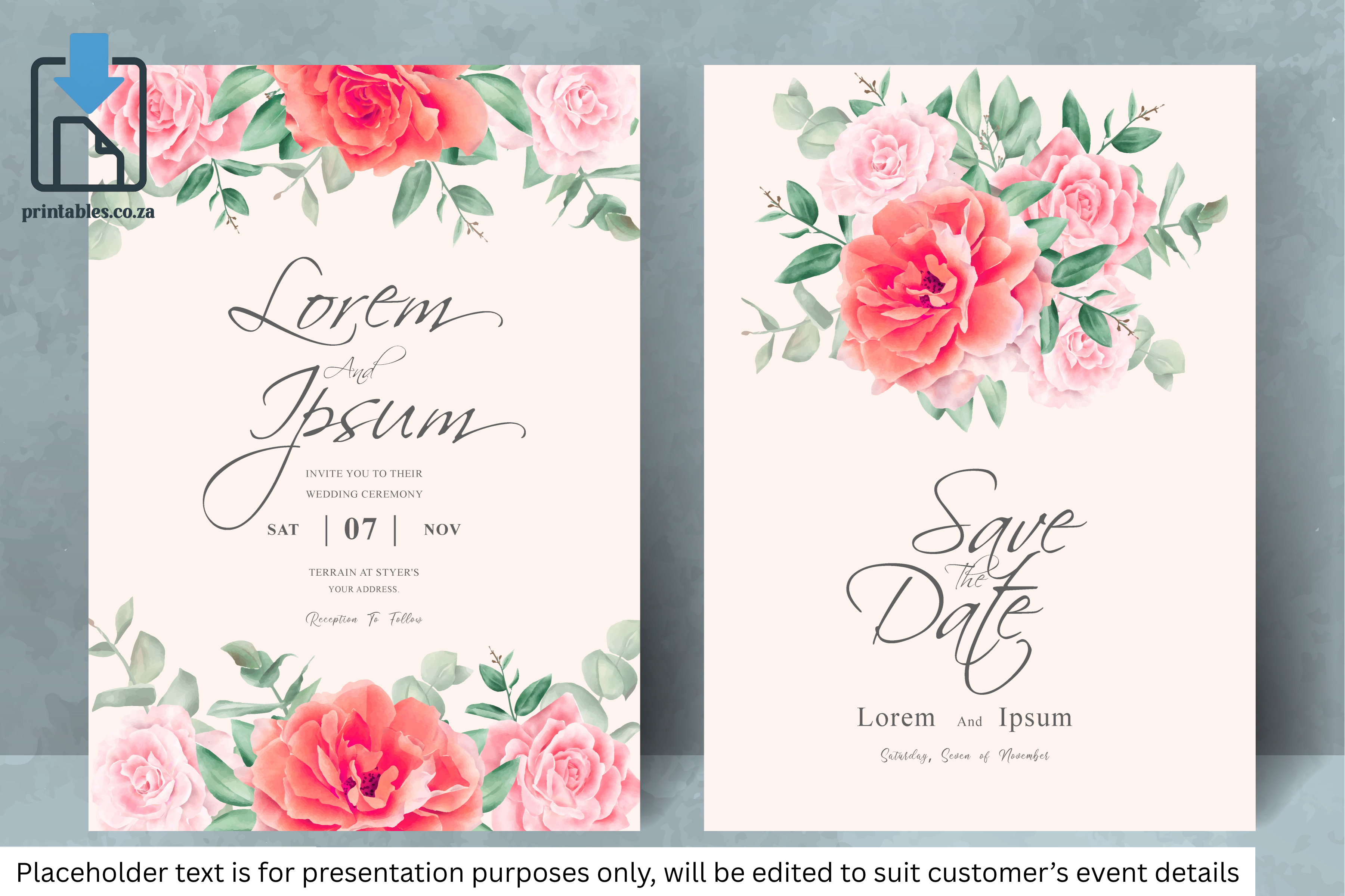 107 Elegant Floral Frame Wedding Invitation Set