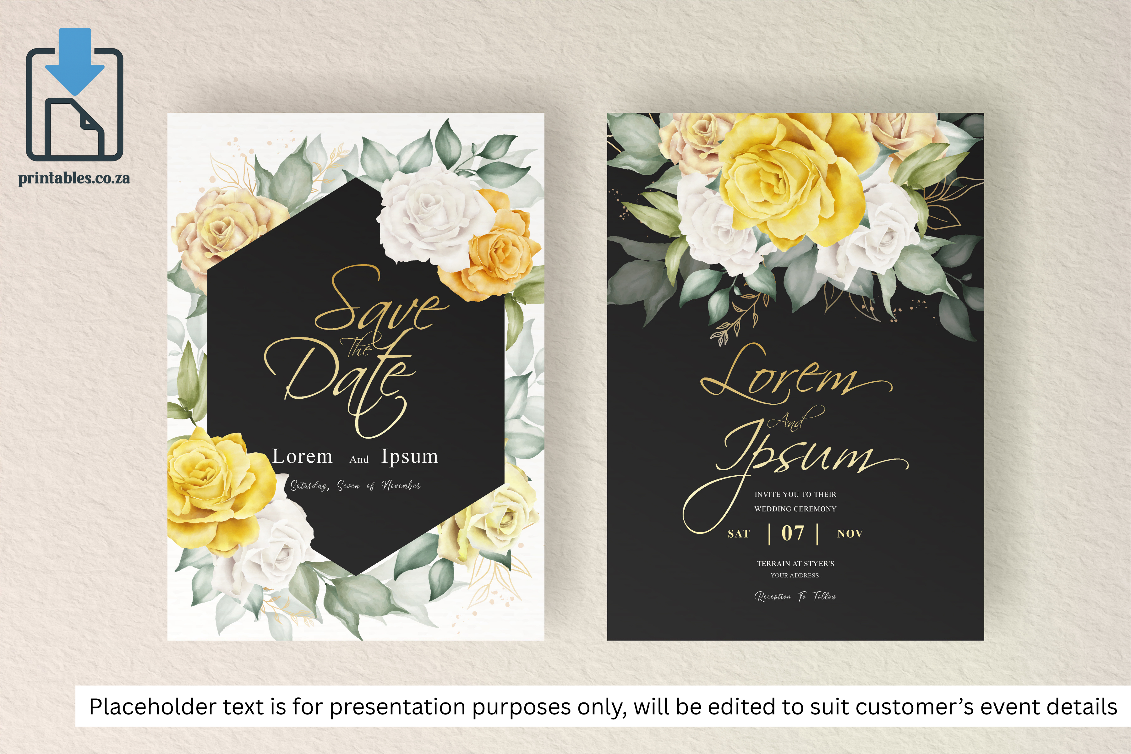 1121 Set of Yellow Florals Frame Wedding Card