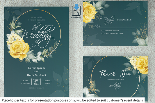 1157 Set of Yellow Florals Frame Wedding Card