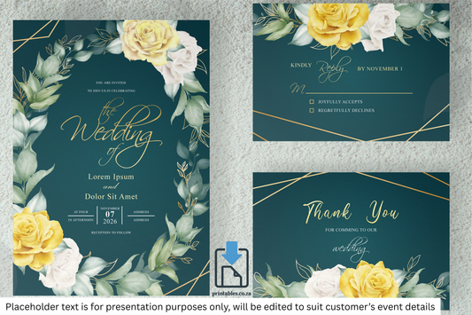 1158 Set of Yellow Florals Frame Wedding Card