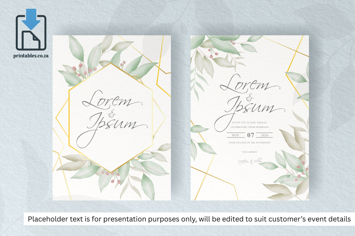 127 Foliage Frame Wedding Invitation Set