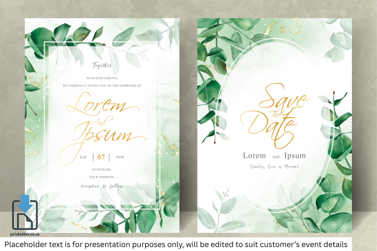 175 Watercolor Eucalyptus Frame Wedding Card Set