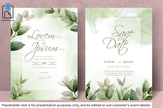 187 Watercolor Foliage Frame Wedding Invitation Set