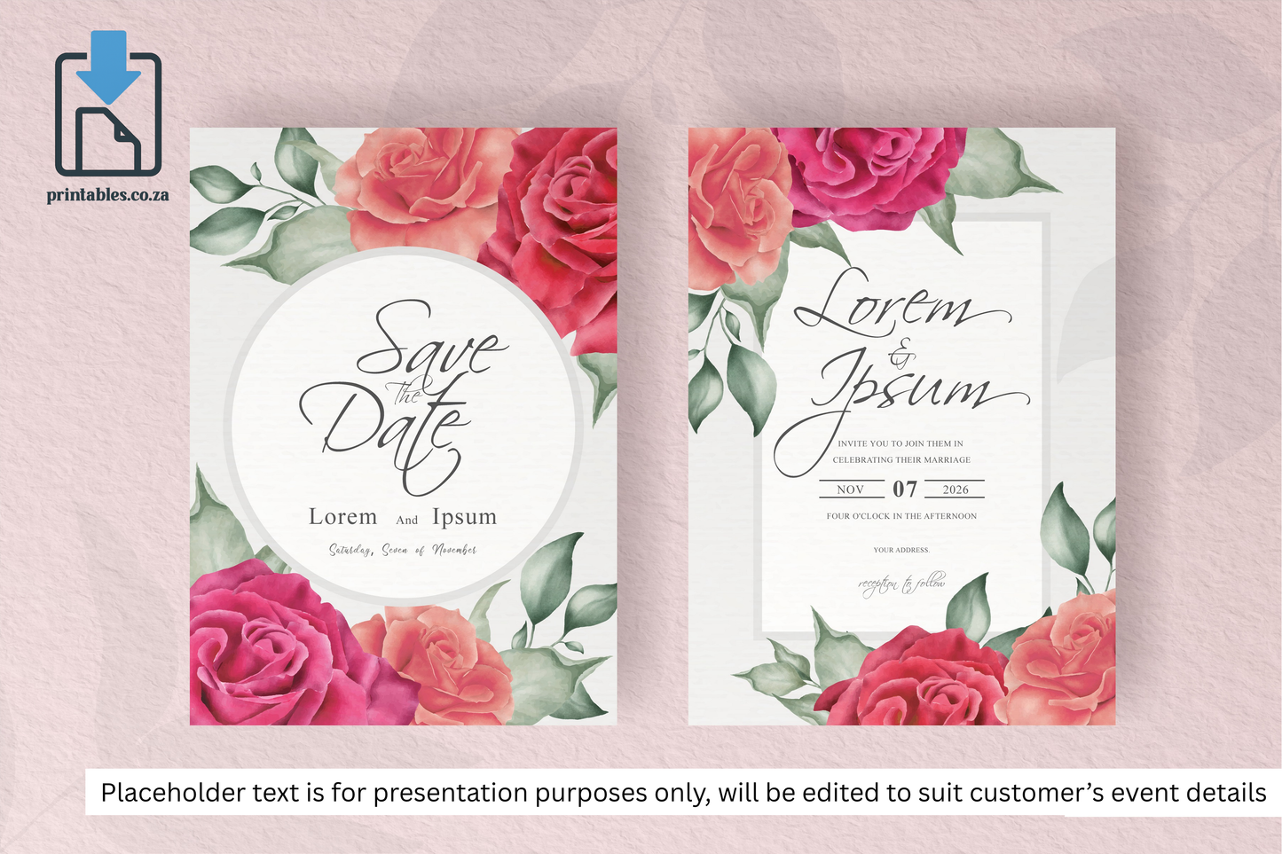 290 Watercolor Floral Frame Wedding Card Set