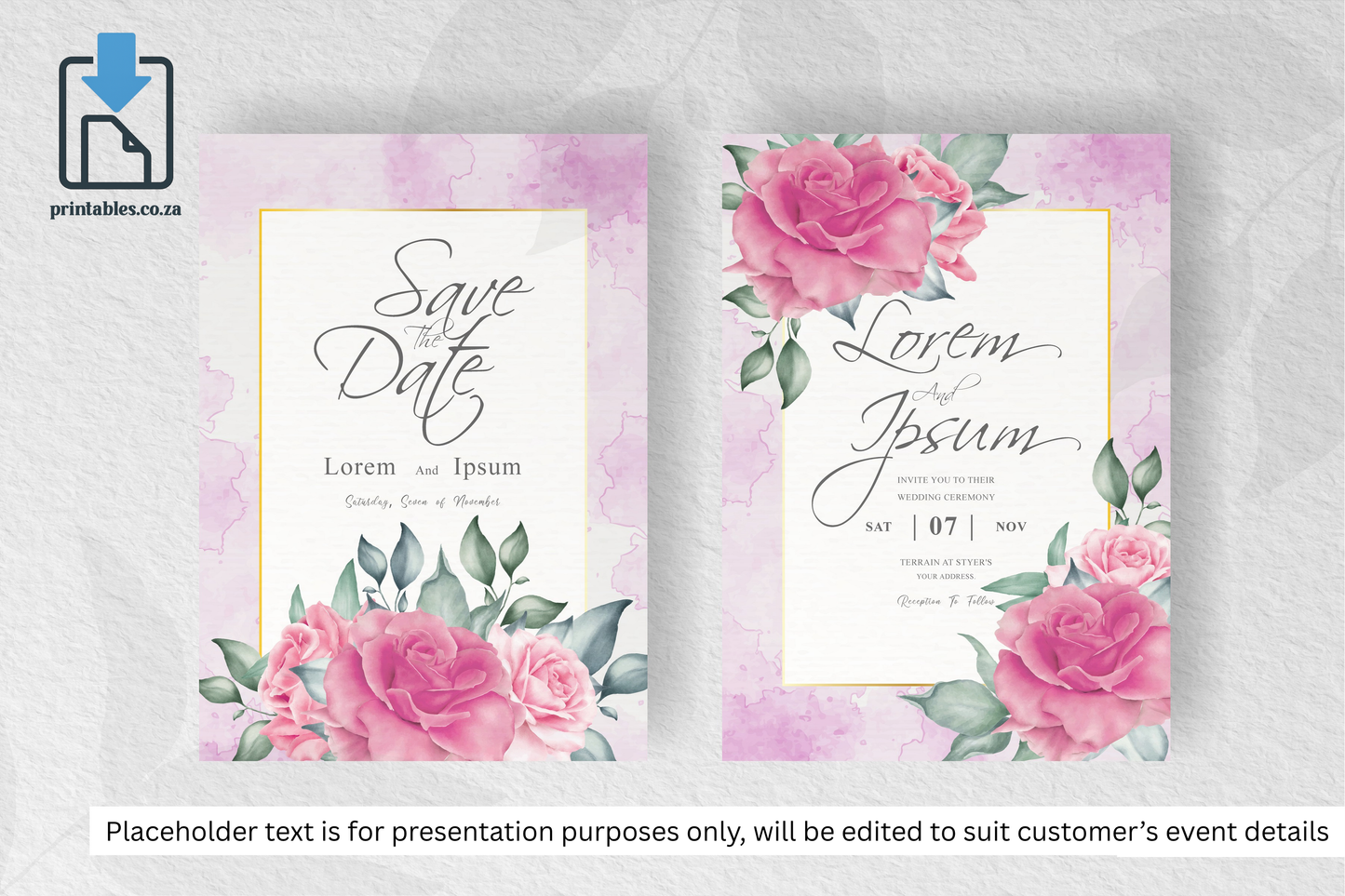 305 Watercolor Floral Frame Wedding Card Set