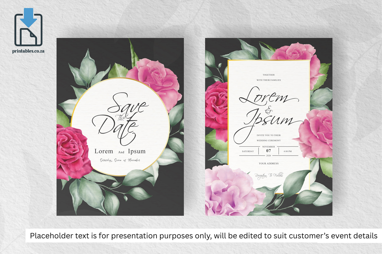 315 Watercolor Floral Frame Wedding Card Set