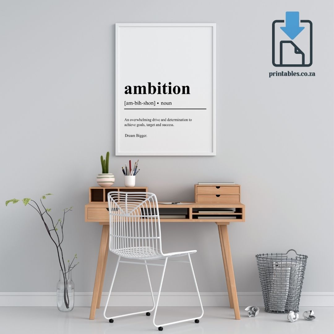 Ambition Definition Wall Art, Ambition Quote Decor, Ambition Printable Wall Art Gift for Home Office, PRINTABLE Wall Art, Digital Download