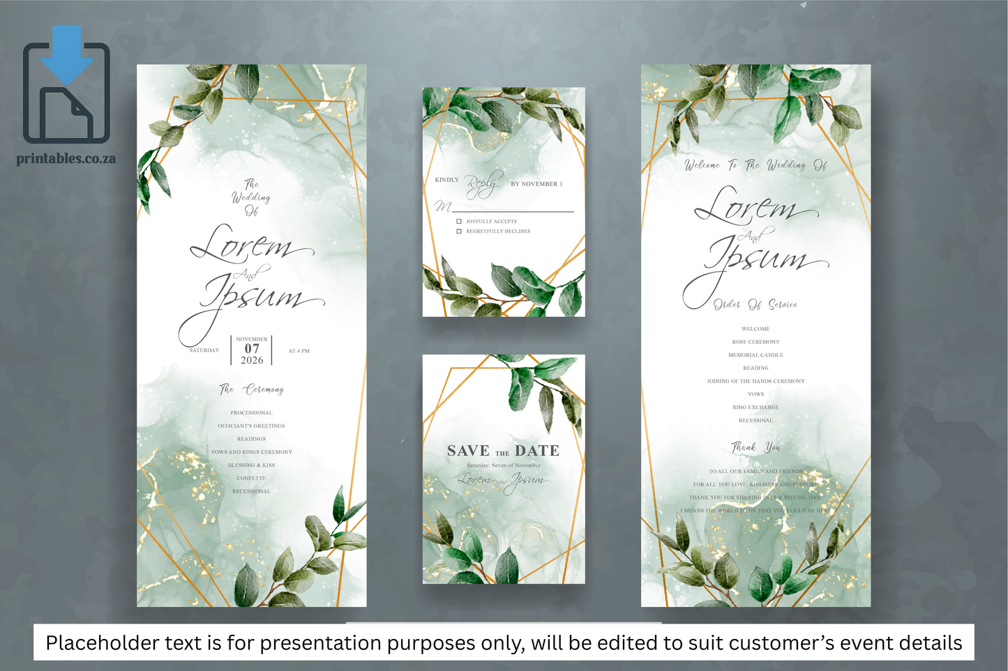 323 Elegant Watercolor Floral Wedding Invitation Set