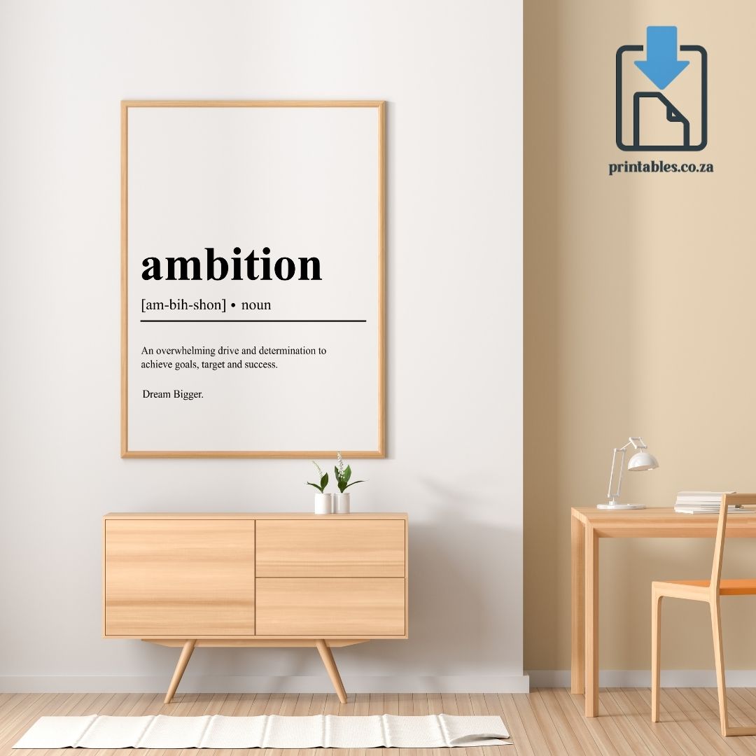 Ambition Definition Wall Art, Ambition Quote Decor, Ambition Printable Wall Art Gift for Home Office, PRINTABLE Wall Art, Digital Download