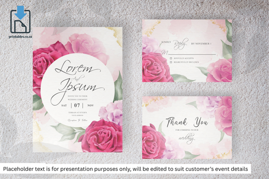 341 Watercolor Floral Frame Wedding Card Set