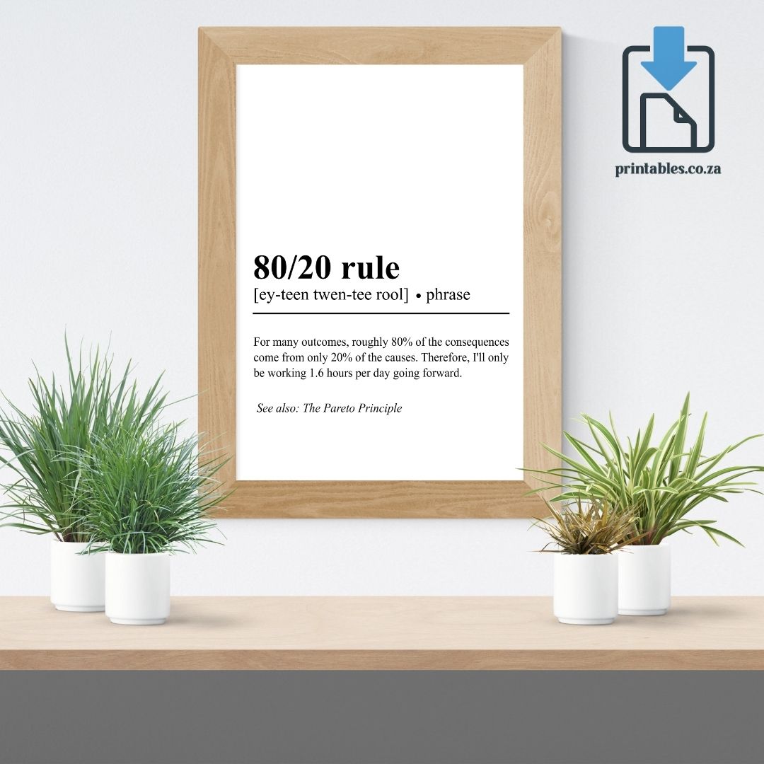 80/20 rule Definition Wall Art, 80/20 rule Quote Decor, 80/20 rule Printable Wall Art Gift for Home Office, PRINTABLE Wall Art, Digital Download