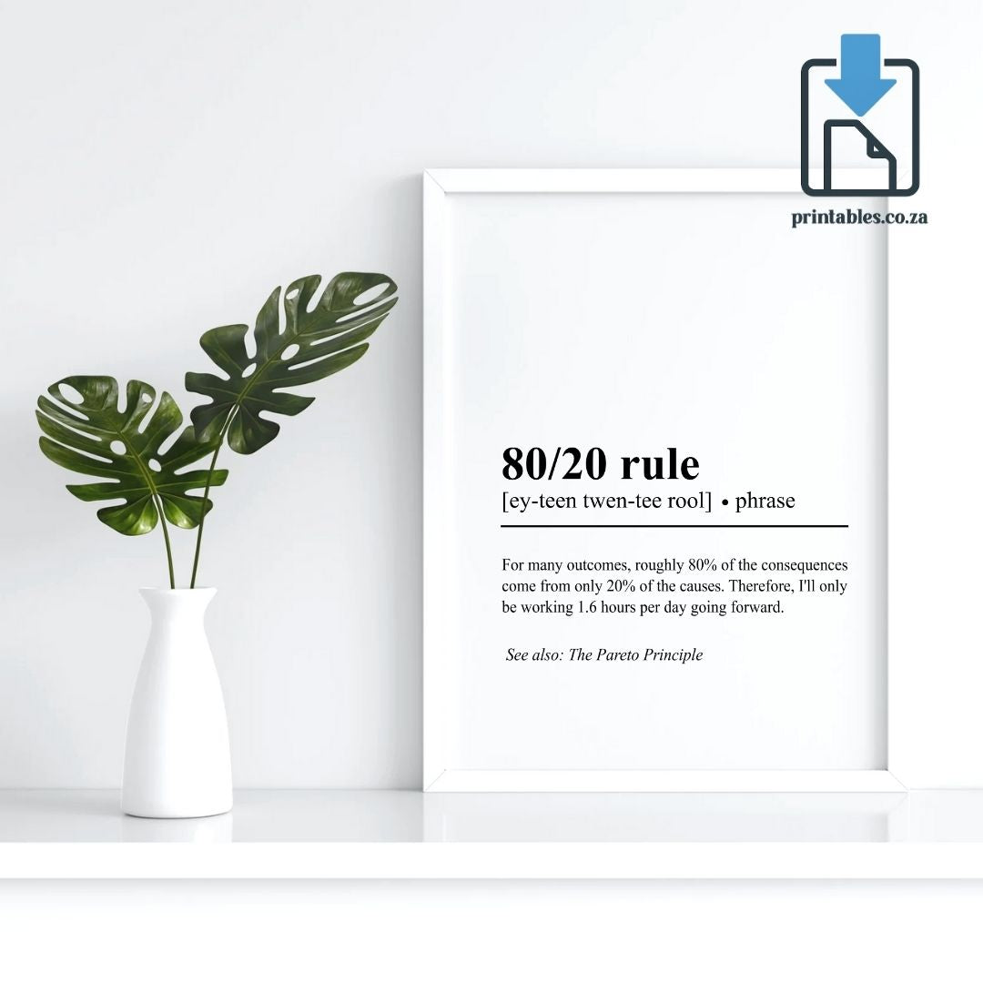 80/20 rule Definition Wall Art, 80/20 rule Quote Decor, 80/20 rule Printable Wall Art Gift for Home Office, PRINTABLE Wall Art, Digital Download