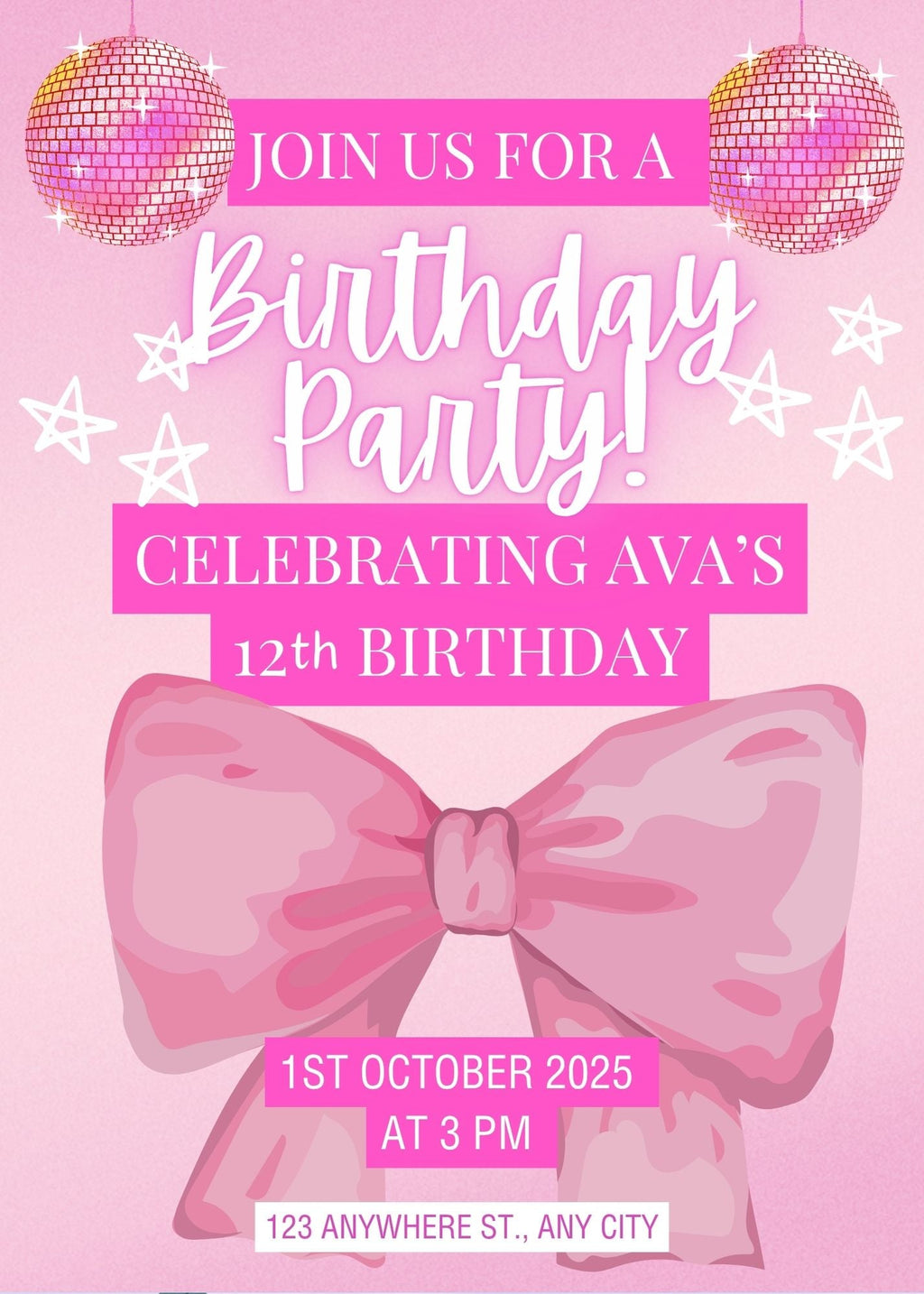 Pink Bow Birthday Invitation