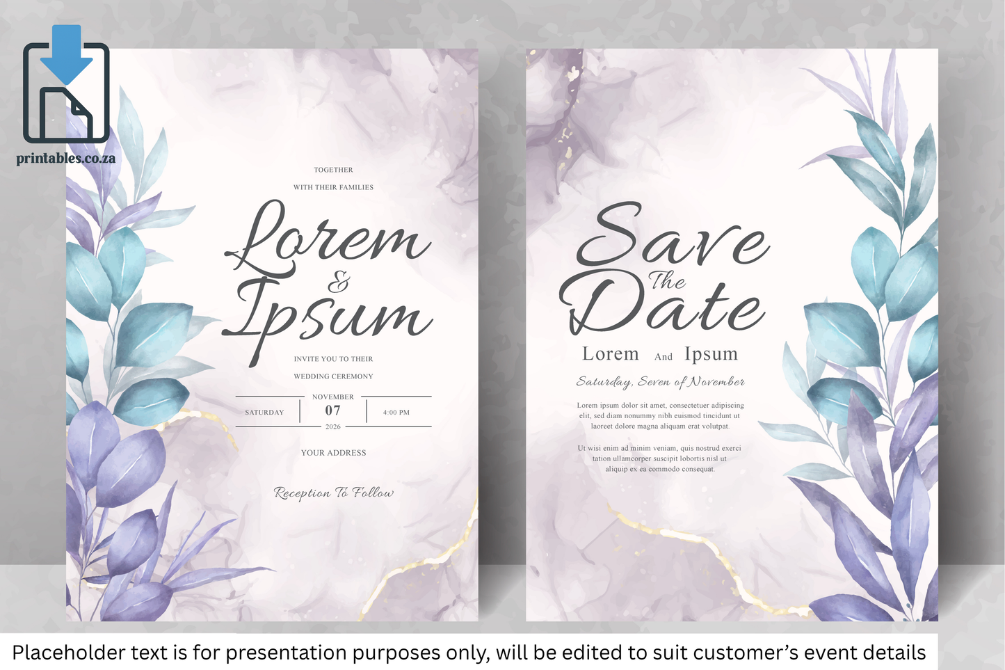408 Elegant Watercolor Floral Wedding Invitation Set