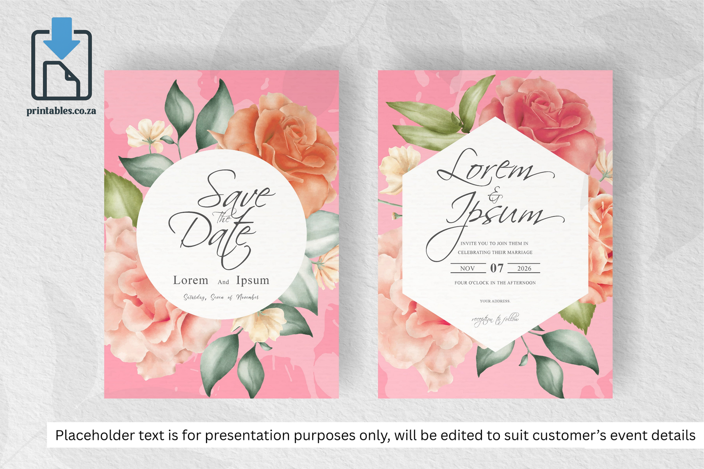 424 Elegant Watercolor Floral Wedding Card Set