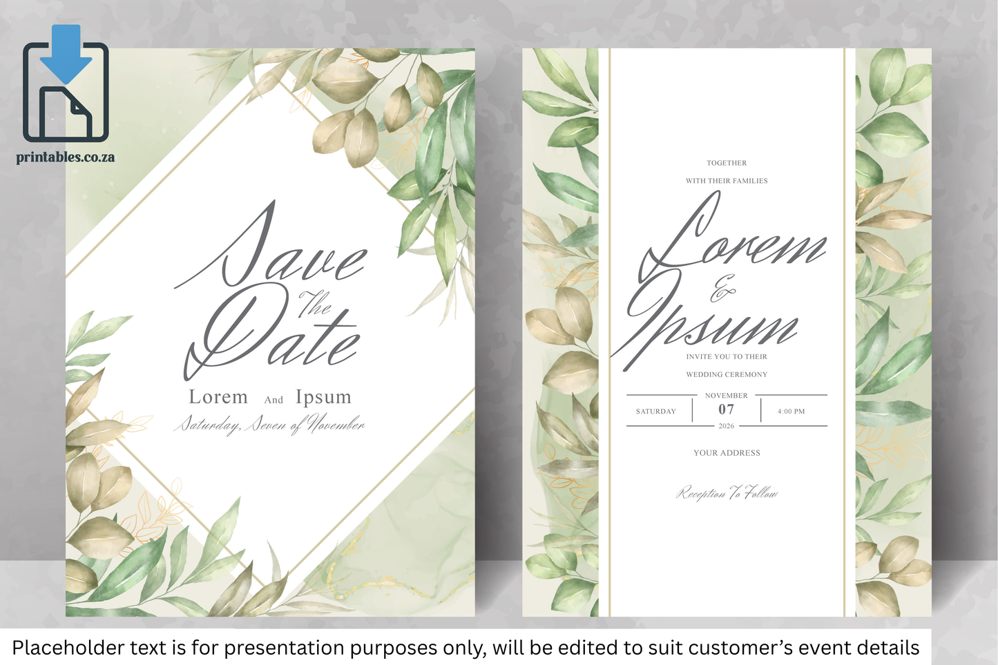 425 Elegant Floral Frame Wedding Invitation Card Set