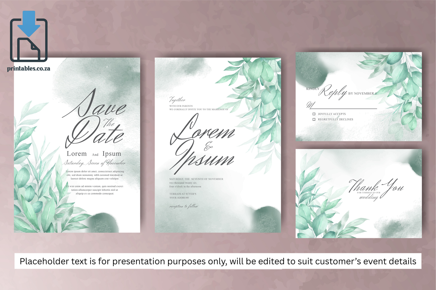 426 Elegant Watercolor Floral Wedding Invitation Set