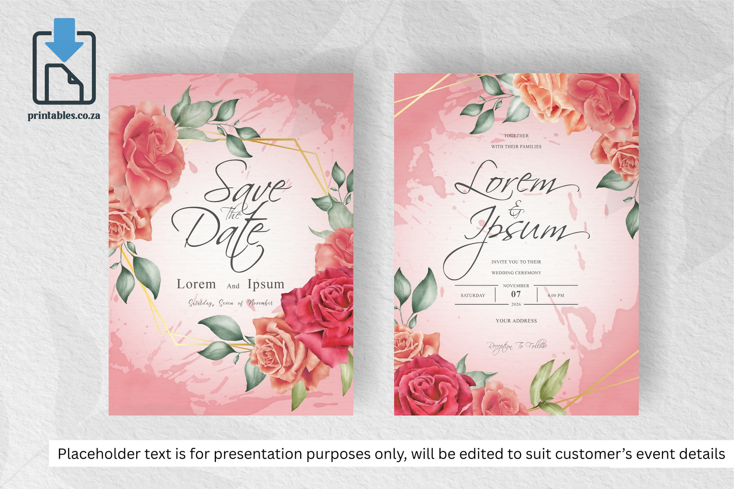 427 Elegant Watercolor Floral Wedding Card Set