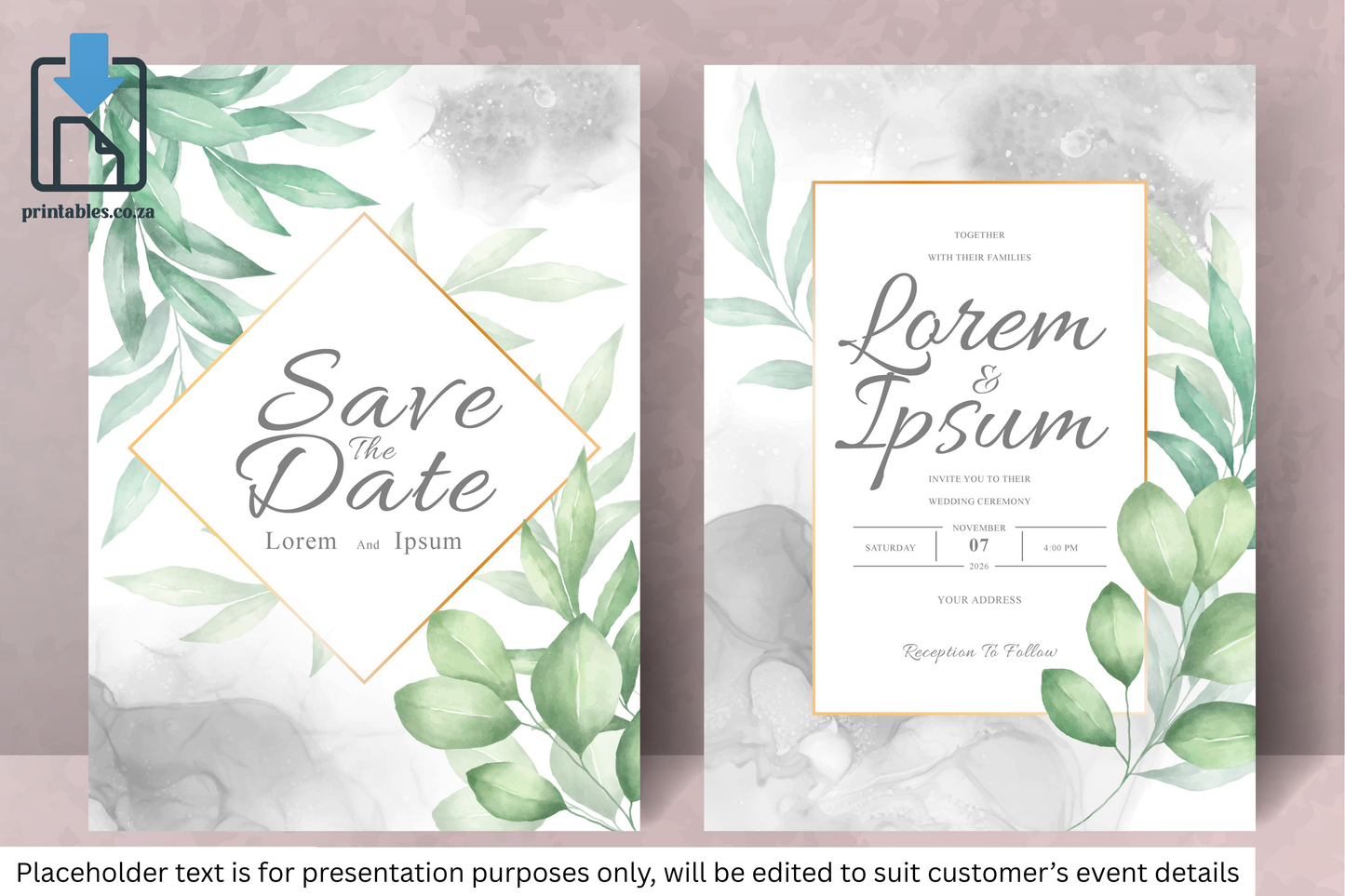 431 Elegant Floral Frame Wedding Invitation Card Set