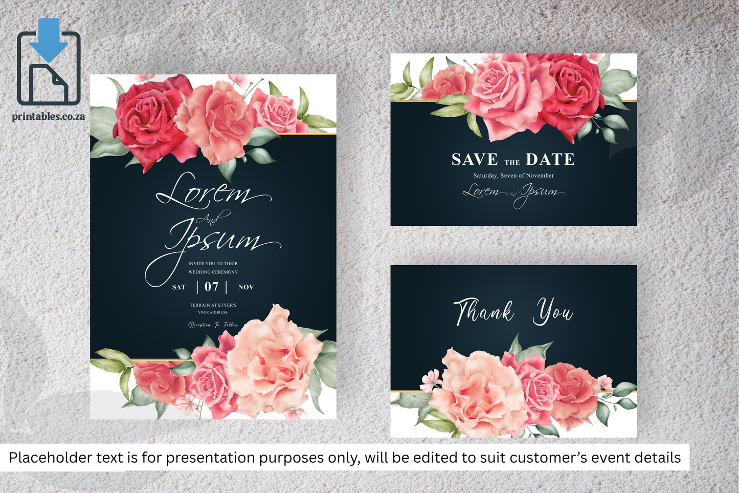 452 Watercolor Floral Frame Wedding Card Set