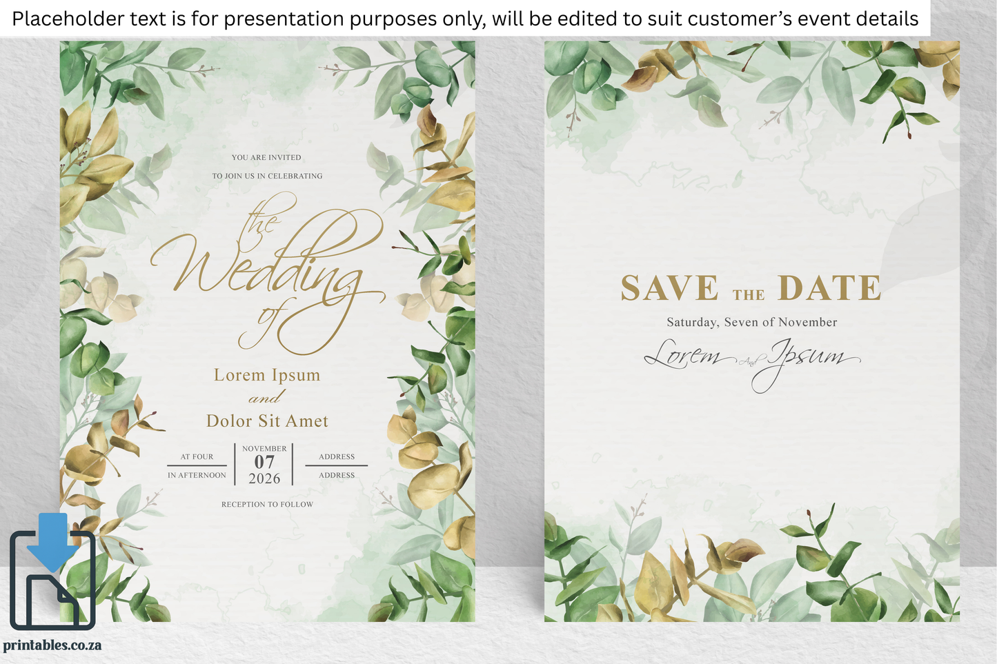 54 Watercolor Eucalyptus Frame Wedding Card Set