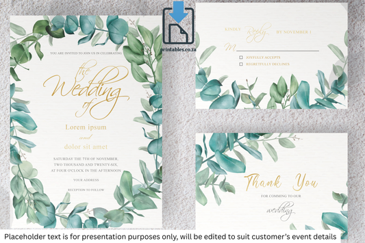 56 Watercolor Eucalyptus Frame Wedding Card Set