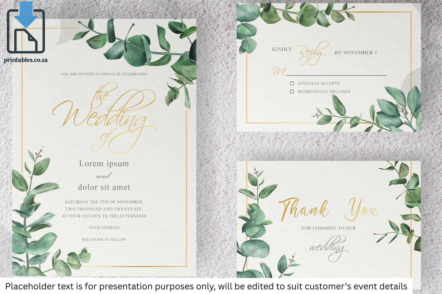 57 Watercolor Eucalyptus Frame Wedding Card Set