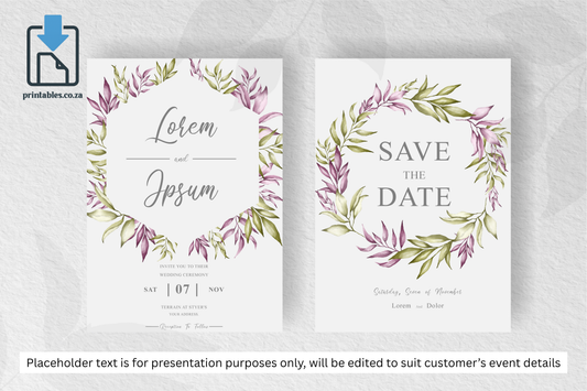 604 Elegant Floral Frame Wedding Invitation Set