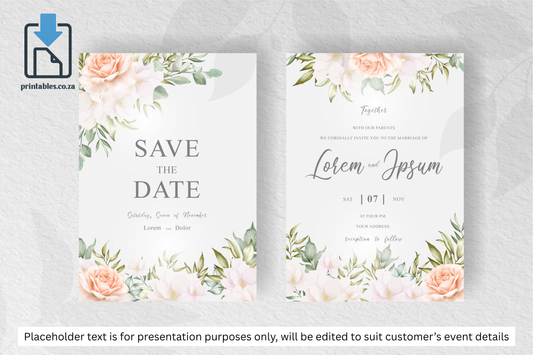 613 Elegant Floral Frame Wedding Invitation Set