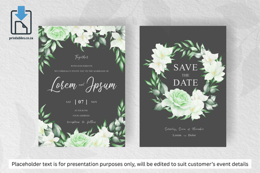 614 Elegant Floral Frame Wedding Invitation Set