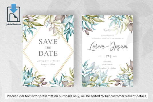 624 Elegant Floral Frame Wedding Invitation Set