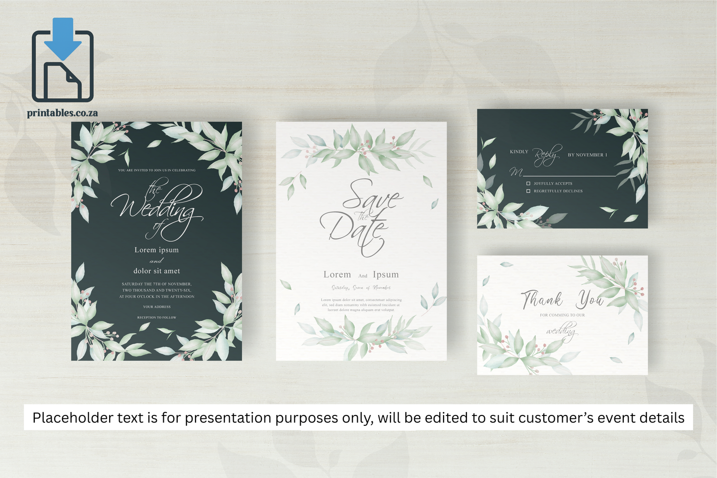62 Foliage Frame Wedding Invitation Set