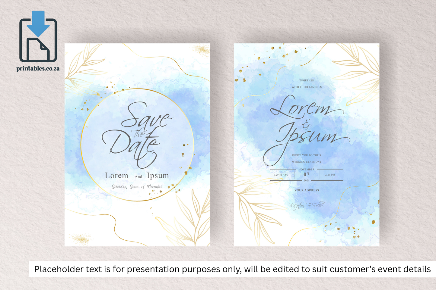 729 Simple Watercolor Floral Wedding Card Set