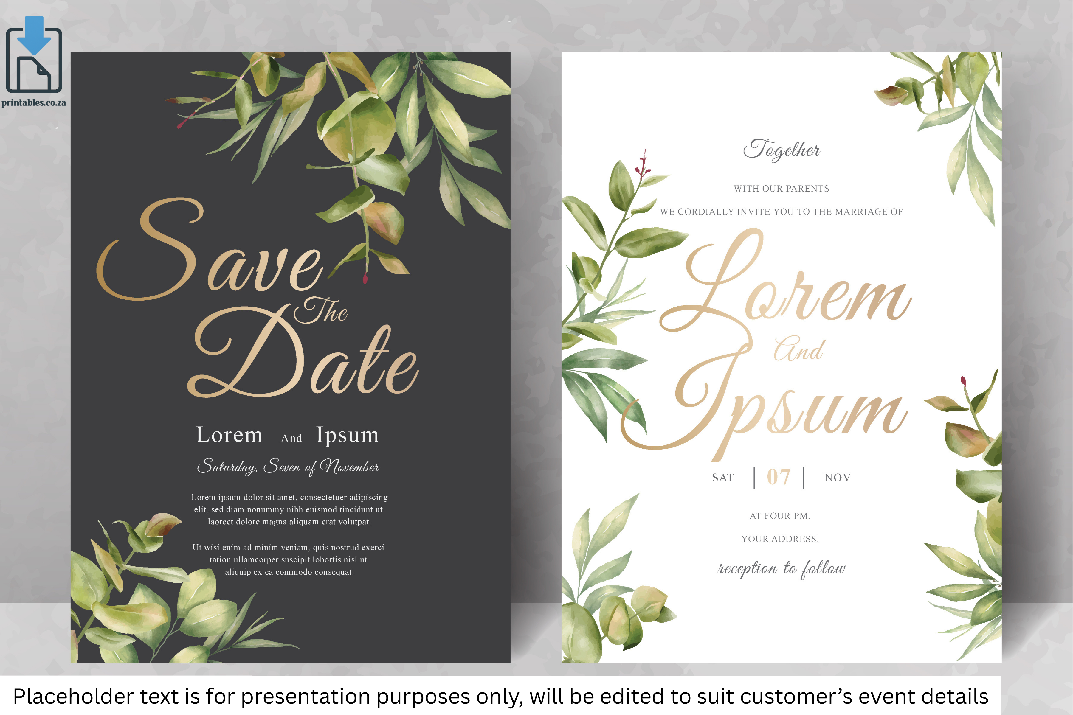 788 Foliage Frame Wedding Invitation Set