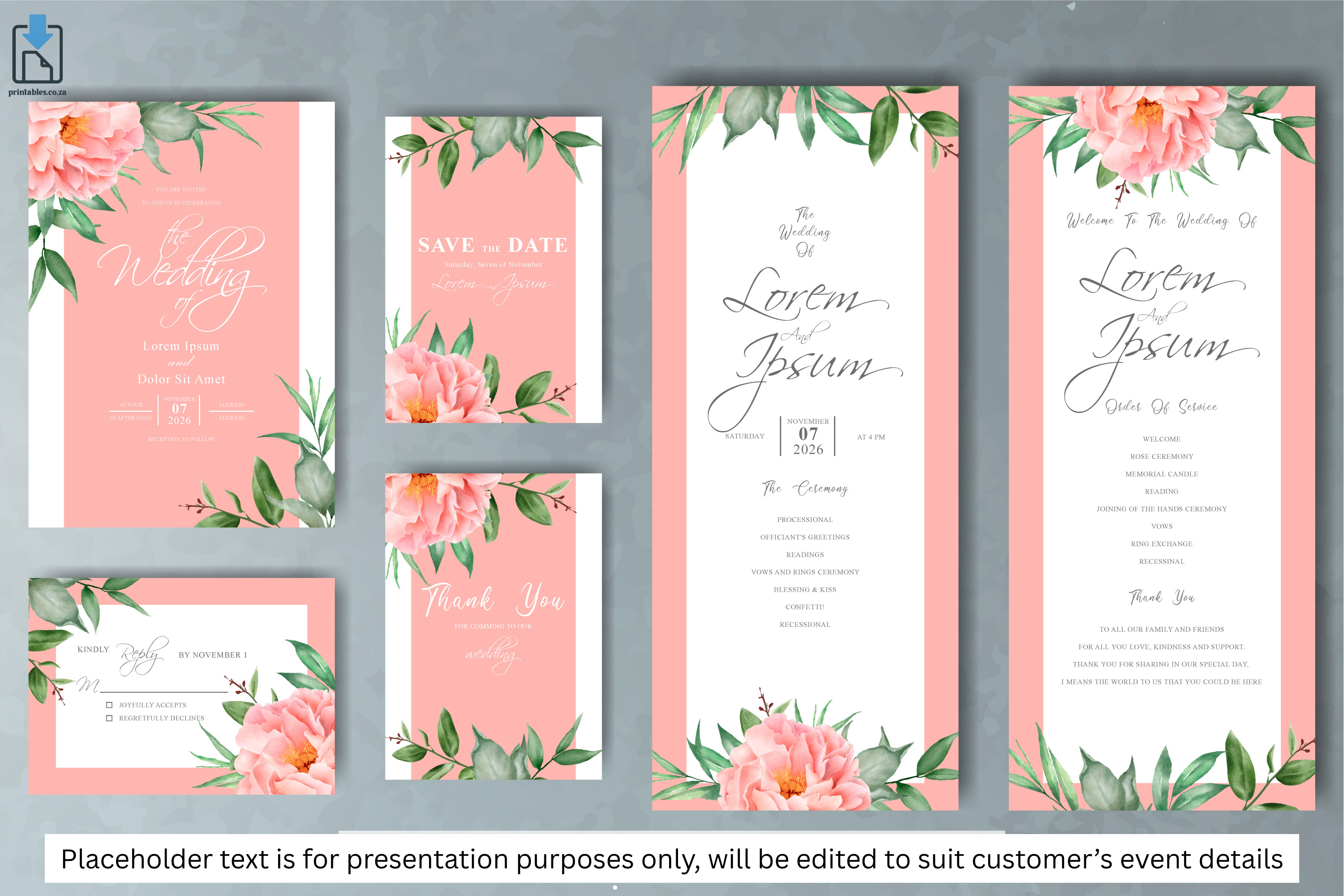 845 Floral Frame Wedding Invitation Set