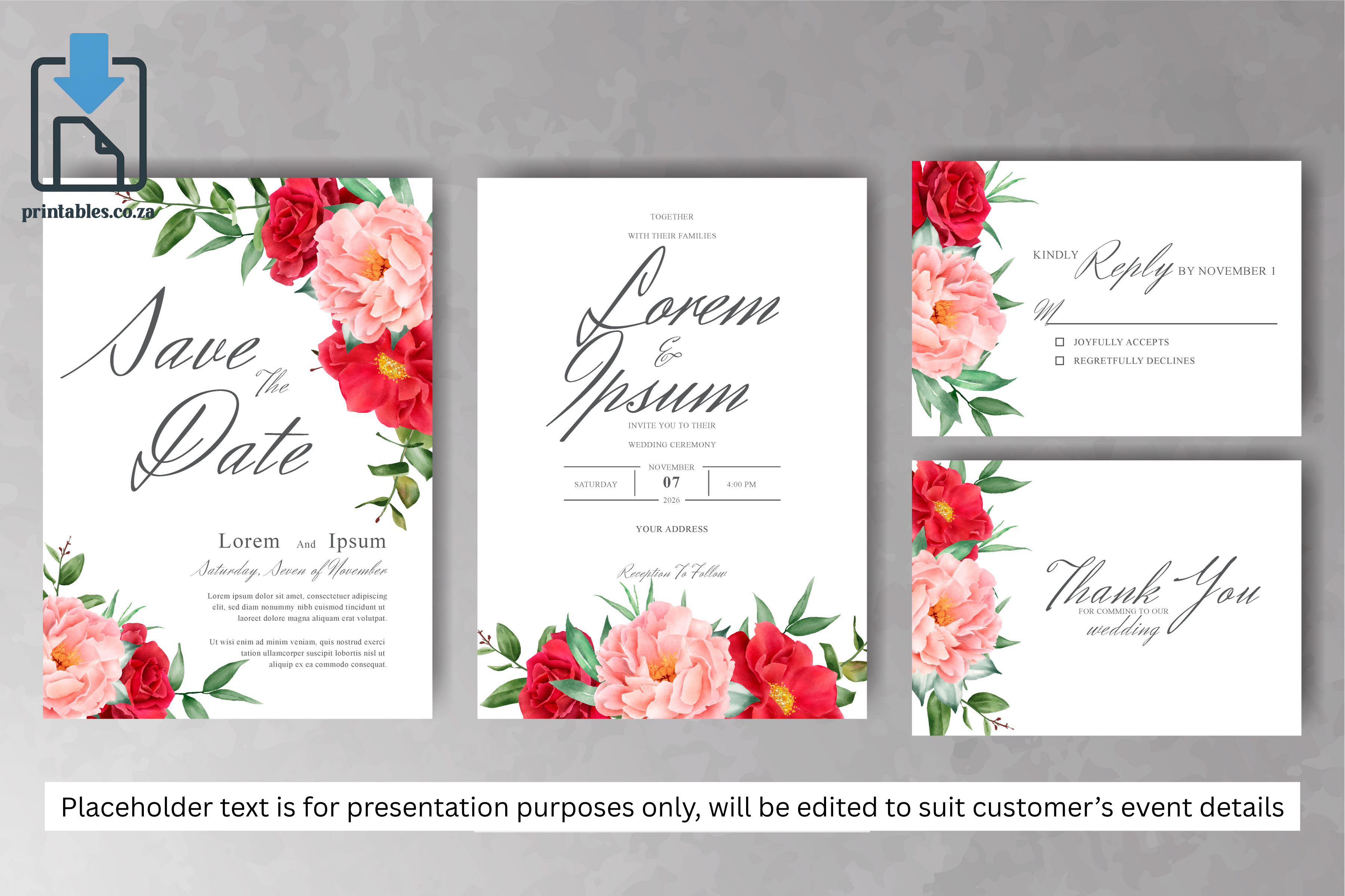 846 Floral Frame Wedding Invitation Set