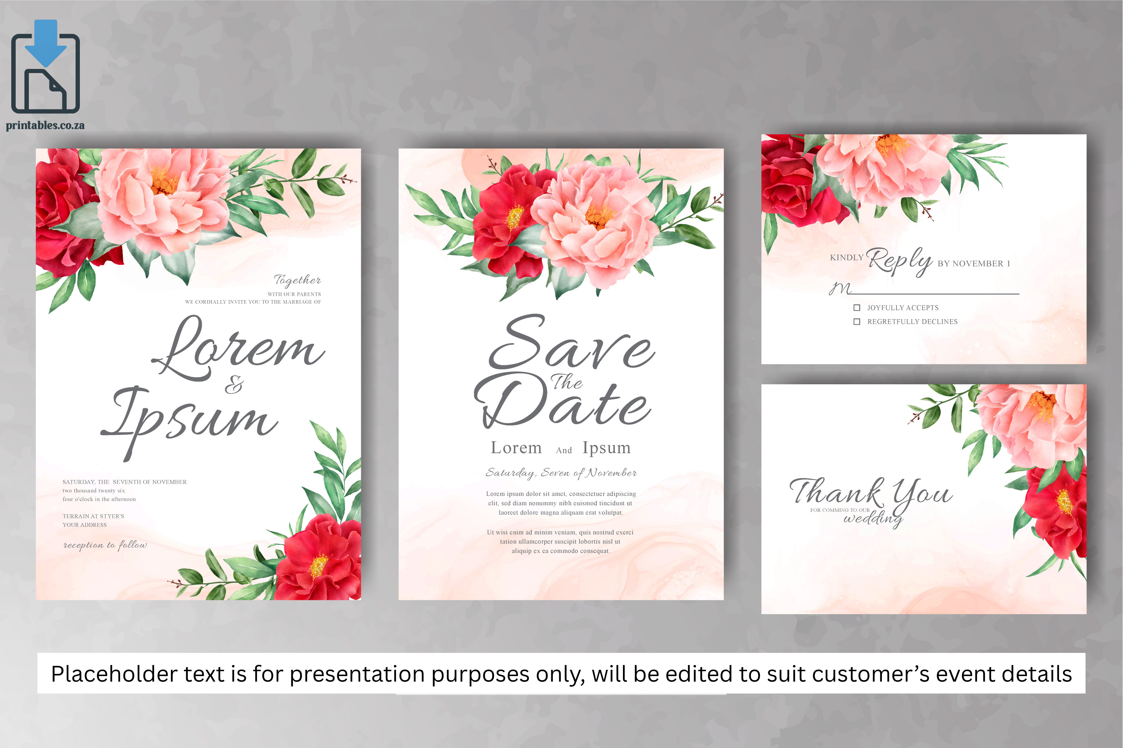 847 Floral Frame Wedding Invitation Set